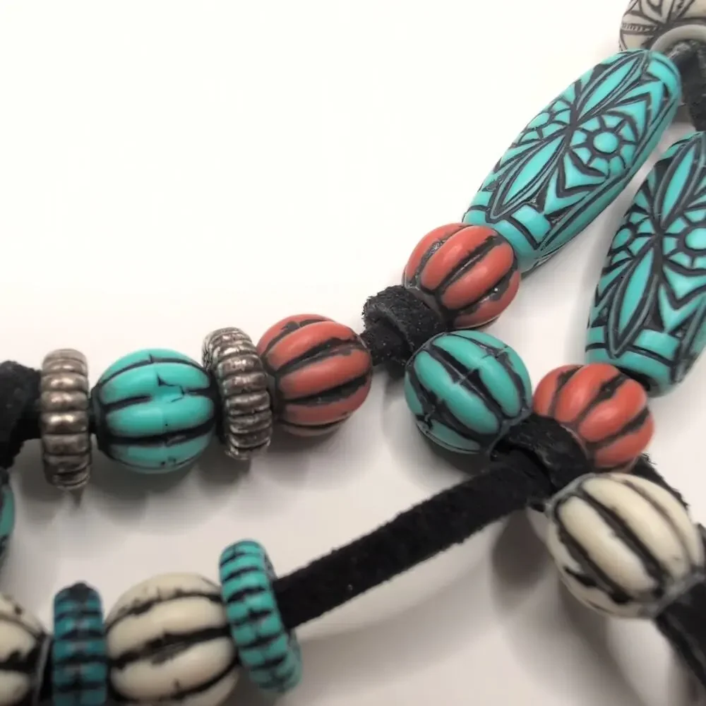Tribal Style Faux Turquoise Beaded Necklace Surf‎ Beach Boho Fairy Coquette